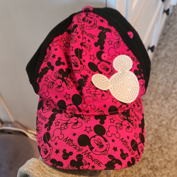 Disney Other - Disney Pink and Black Mickey Mouse Hat with White Icon
